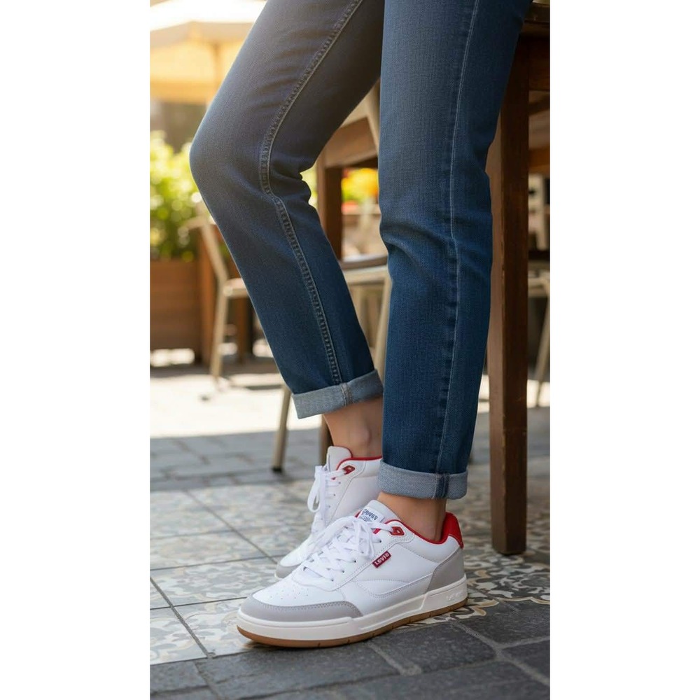 Levis Turner Mens Sneakers White Grey Red Low Top Court Shoes 500-154 Size 9.5M